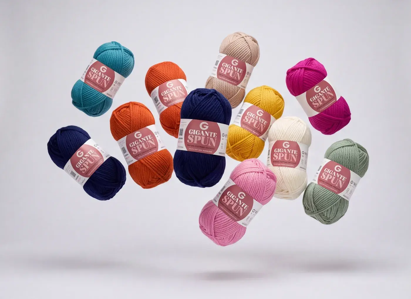 Gigante Spun super chunky merino yarn, 100g balls in sixteen colours tossed in the air