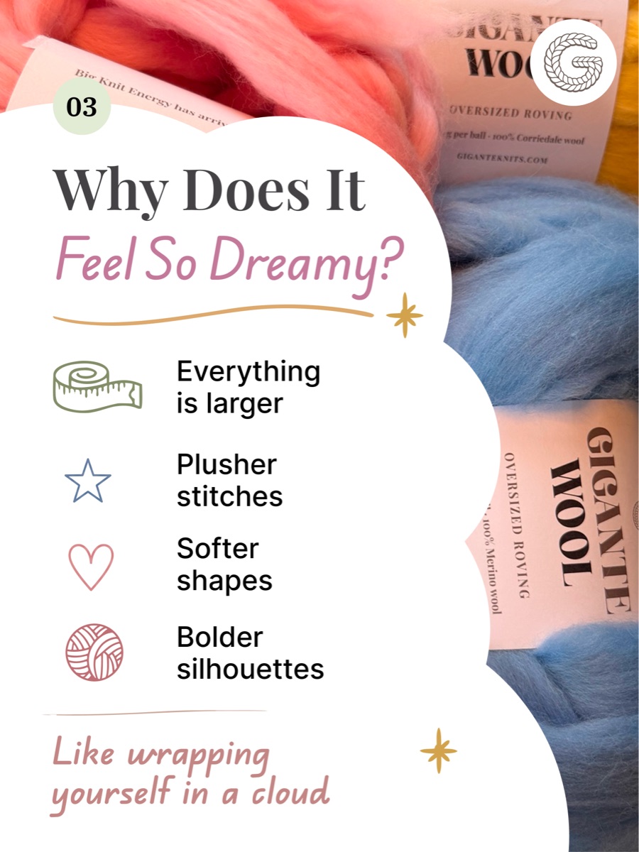 Soft blue and pink wool roving beside Gigante Wool oversized roving labels.