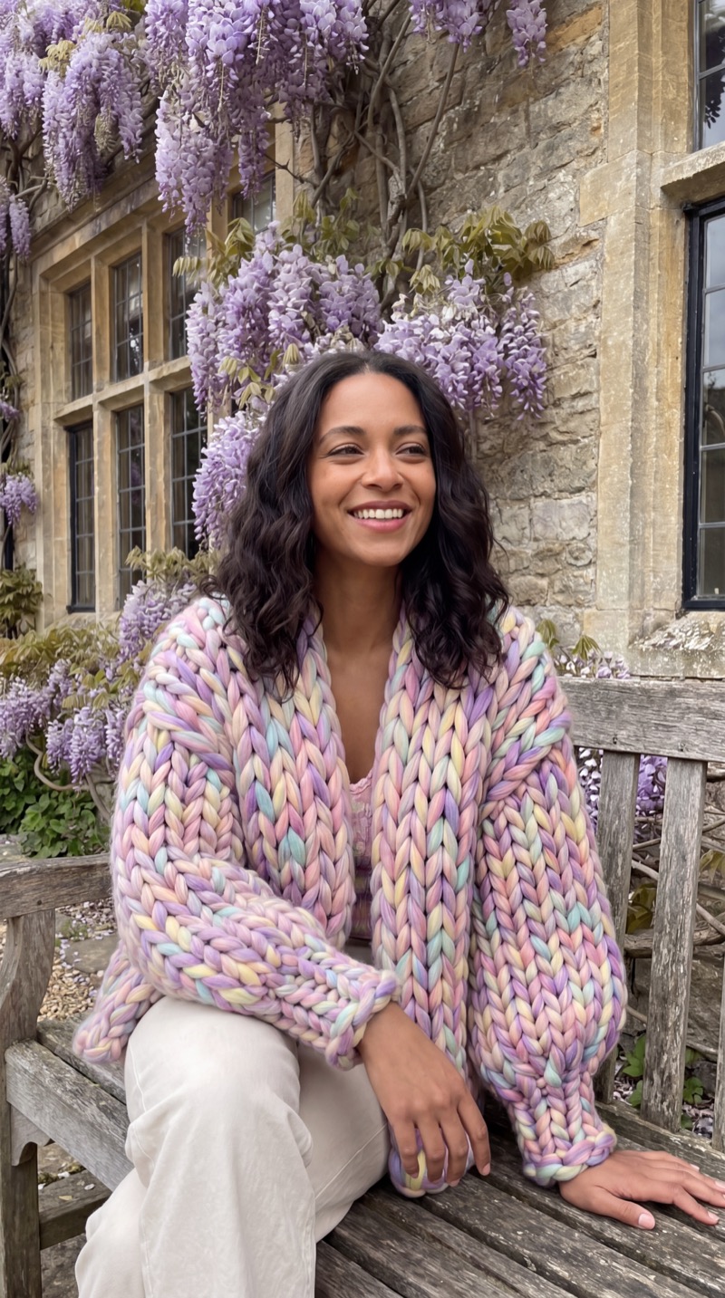 A finished oversized lilac chunky-knit cardigan